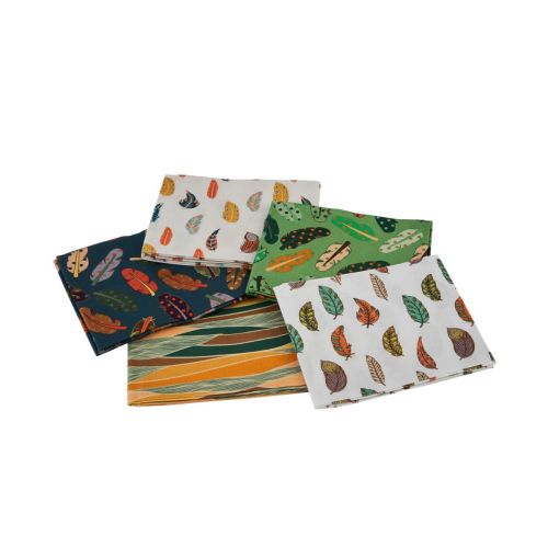 Geo Feathers Green Themed Pack of 5 Cotton Fat Quarters - Sewing Online FA236