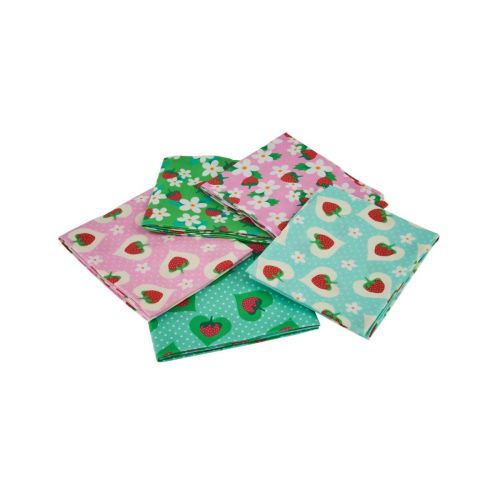Indie Pop Strawberry Themed Pack of 5 Cotton Fat Quarters - Sewing Online FA242