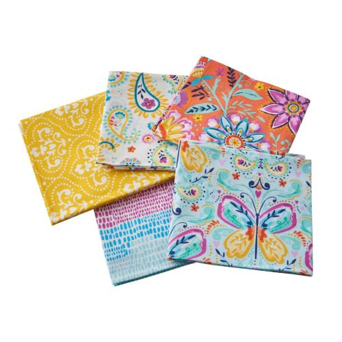 Summer Song Fat Quarter Bundle 2. Pack of 5 Cotton Fat Quarters - Sewing Online FE0120