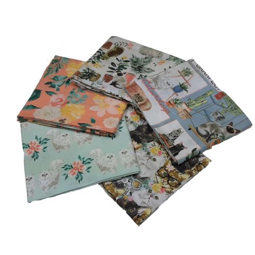 Everyday is Caturday-Cat Design Fat Quarter Bundle-Pack of 5 Cotton Fat Quarters.  - Sewing Online FE0131