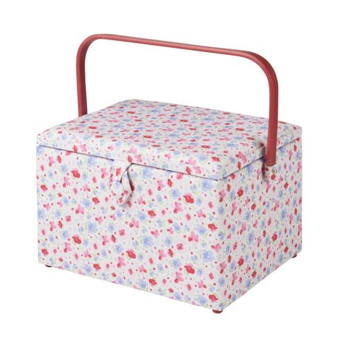 Sewing Online Large Sewing Box, Pink and Blue Floral Fabric | 31 x 23 x 20cm | Storage and Organiser Basket with Compartments for Sewing Supplies, Accessories, Thread, Needles, and Scissors - GA1121L