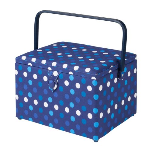 Sewing Online Large Sewing Box, Navy Spot Fabric | 31 x 23 x 20cm | Storage and Organiser Basket with Compartments for Sewing Supplies, Accessories, Thread, Needles, and Scissors - GA1123L
