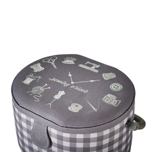Buy Clock Check Oval Sewing Box with Removable Tray