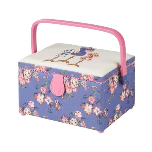 Sewing Online Medium Sewing Box, Purple Floral Fabric with a Dressmaker's Dummy Aplique Lid | 26 x 18 x 15cm | Storage and Organiser Basket with Compartments for Sewing Supplies, Accessories, Thread, Needles, and Scissors - GA1115M