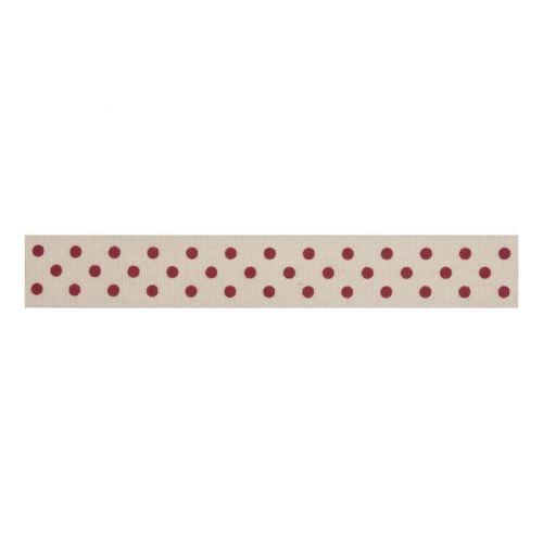 <strong>Bowtique VR15.024</strong> <span>Red Dots Patterned Natural Ribbon, 5m x 15mm, Decorative</span> <em>Bowtique Ribbons VR15-024</em>