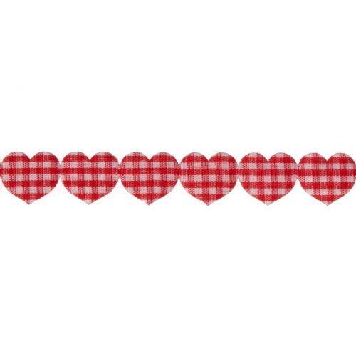 <strong>Gingham Heart Trim: 25m x 15mm: Red</strong> <em>Groves and Banks GTCB029</em>