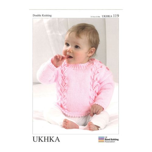 <strong>UKHKA Cardigan</strong> <span>Sweater and Hat Pattern, Double Kniting, Prem-1 Yr</span> <em>UK Home Knitting Association UKHKA-119</em>