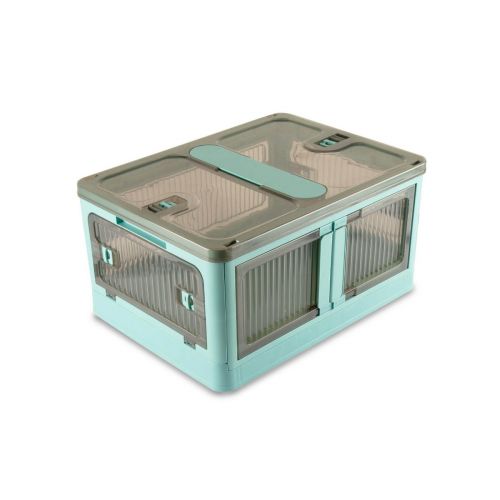 <strong>Plastic Folding Storage Box on Wheels</strong> <span>40L Blue Stackable Bins with 5 doors for Craft, Sewing, Home and Office Storage</span> <em>Sew Stylish YN8885-Blue</em>