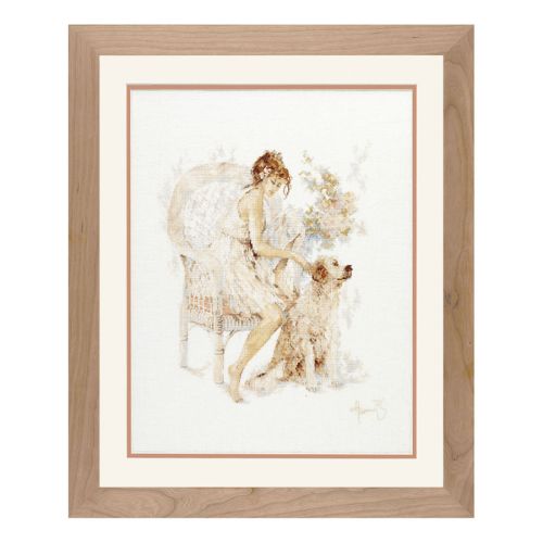 <strong>Counted Cross Stitch Kit: Girl in Chair with Dog (Linen)</strong> <em>Lanarte PN-0007951</em>