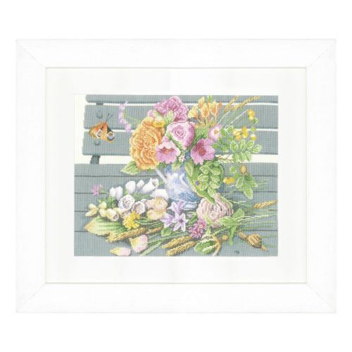 <strong>Counted Cross Stitch Kit: Flowers on Bench (Aida)</strong> <em>Lanarte PN-0147504</em>