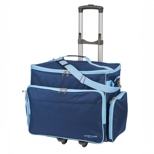 <strong>Sewing Machine Trolley Bag on Wheels</strong> <span>Navy | 47 x 35 x 23cm | Sewing Machine Storage for Janome, Brother, Singer, Bernina and Most Machines</span> <em>Sew Stylish PT750-NAVY</em>