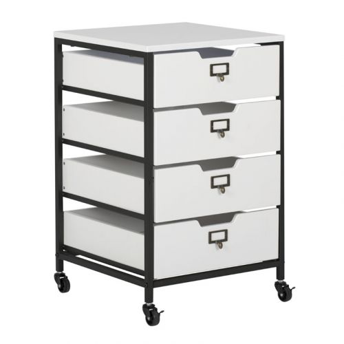 Sewing Online Mobile Sewing Storage Drawers / Craft Organiser Cart with 4 White Drawers and Charcoal Black Frame and Locking Wheels - Multipurpose: Bathroom, Kitchen, Home Office, or Laundry Room - 10224