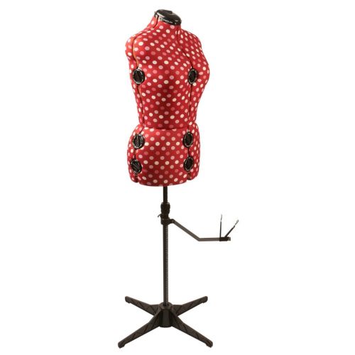 <strong>Adjustable Dressmakers Dummy</strong> <span>in Red Polka Dot with Hem Marker, Dress Form Sizes 10 to 16, Pin, Measure, Fit and Display your Clothes on this Tailors Dummy</span> <em>Sewing Online SW5917A</em>