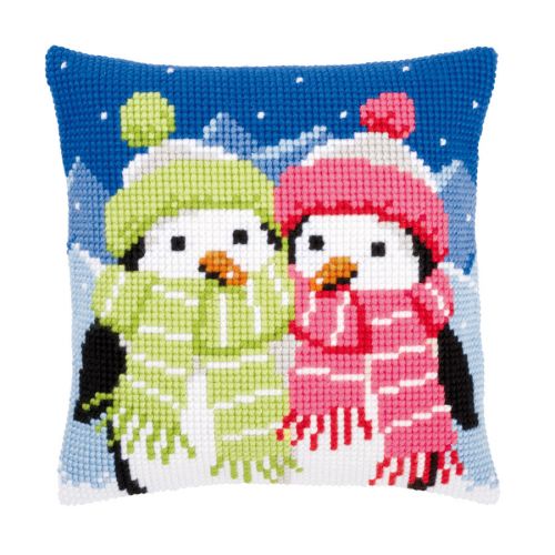 <strong>Cross Stitch Cushion: Penguins with Scarf</strong> <em>Vervaco PN-0147690</em>
