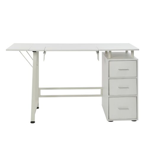 Sewing Online Large Sewing Table with 3 Drawers, White - Sewing Machine Table with Adjustable Platform, Drop Leaf Extension, and Drawers. Use as a Quilting/Craft Table or Computer/Game Desk - WC1011
