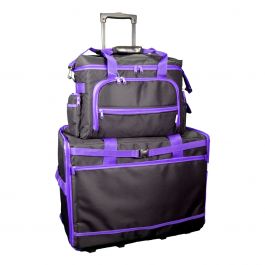 XL Sewing Machine Trolley Bag Plain Black with Purple Trim 60 x 42 x 30cm 