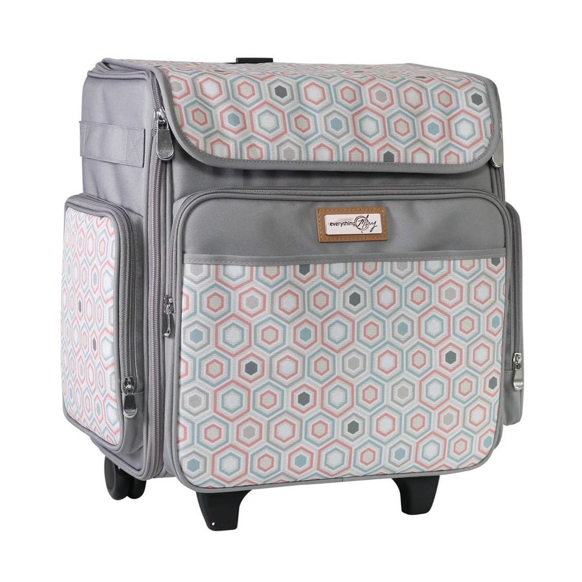 Buy Everything Craft Trolley Bag Grey Hexagon 36x22x39cm