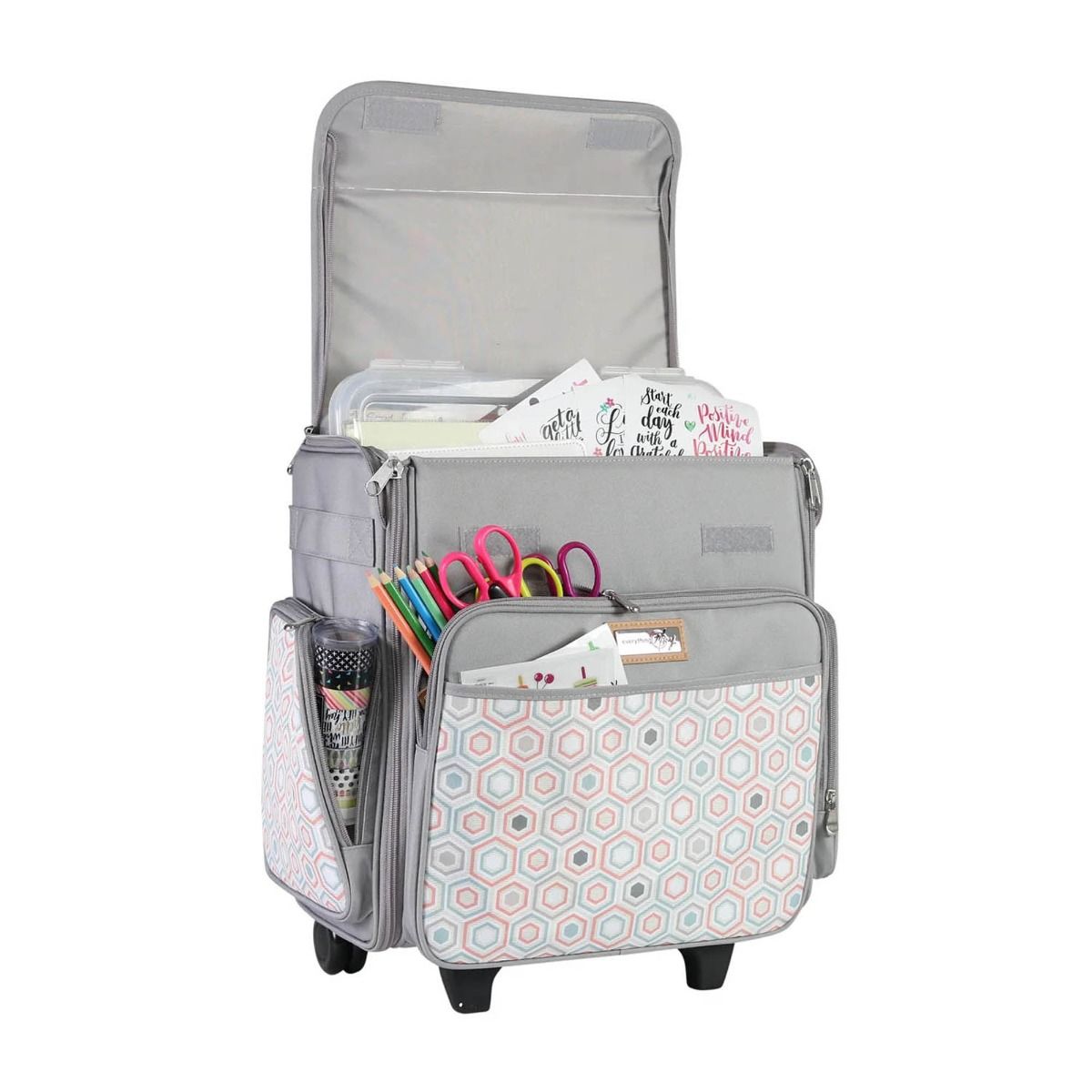 Buy Everything Craft Trolley Bag Grey Hexagon 36x22x39cm