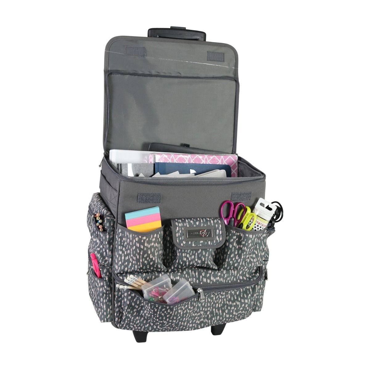 Everything Mary Rolling Tote Grey Pink spot 2 Wheel Trolley Bag for Sewing Crafts