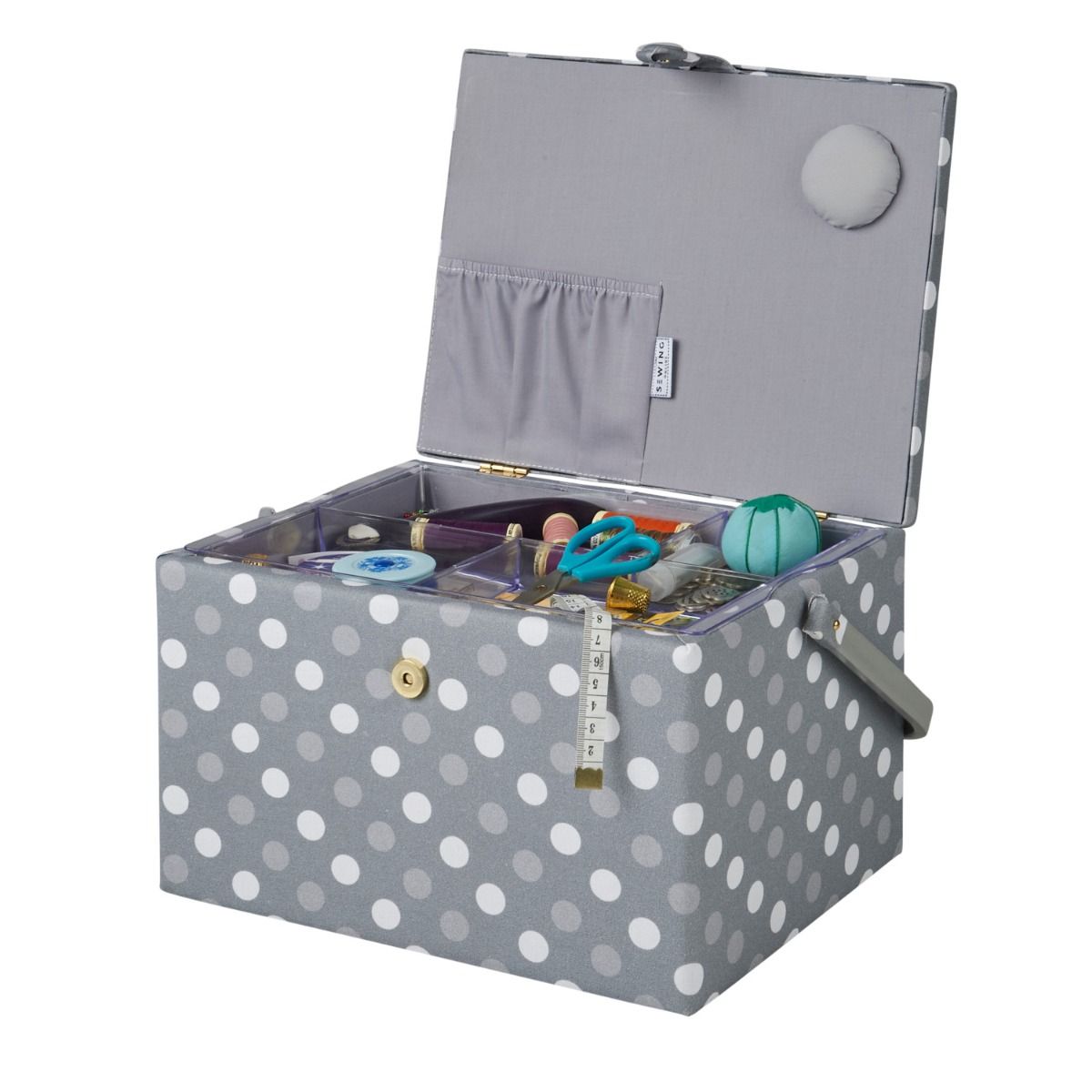 Buy Grey Spot Large Sewing Box with Removable Tray