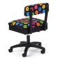 Sewing Online Hydraulic Sewing Chair with Underseat Storage, in Black and Multicolour Buttons Design & Black Wooden Base - Lumbar Support & Lift Mechanism with 5 Star, 360 degree, Swivel Base on Casters. For Your Sewing Room / Home Office - HT2013