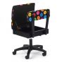 Sewing Online Hydraulic Sewing Chair with Underseat Storage, in Black and Multicolour Buttons Design & Black Wooden Base - Lumbar Support & Lift Mechanism with 5 Star, 360 degree, Swivel Base on Casters. For Your Sewing Room / Home Office - HT2013