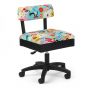 Sewing Online Hydraulic Sewing Chair with Underseat Storage, in Blue and Multicolour Sewing Notions Design & Black Wooden Base - Lumbar Support & Lift Mechanism with 5 Star, 360 degree, Swivel Base on Casters. For Your Sewing Room / Home Office - HT2015