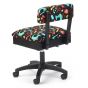 <strong>Hydraulic Sewing Chair with Underseat Storage</strong> <span>Black/Multicolour Notions Design/Black Wooden Base, Lumbar Support, Lift Mechanism, 5 Star, 360deg, Swivel Base on Casters. Sewing Room/Home Office</span> <em>Sewing Online HT2014</em>