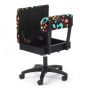 <strong>Hydraulic Sewing Chair with Underseat Storage</strong> <span>Black/Multicolour Notions Design/Black Wooden Base, Lumbar Support, Lift Mechanism, 5 Star, 360deg, Swivel Base on Casters. Sewing Room/Home Office</span> <em>Sewing Online HT2014</em>