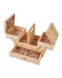 <strong>Small Wooden Cantilever Sewing Box</strong> <span>Light Pine/Ditsy Floral Design Interior, 29x24x17cm, 3 Tier Storage and Organiser Box with Compartments for Sewing Supplies, Accessories, Thread, Needles, etc</span> <em>Sewing Online LW5188</em>
