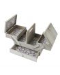 Sewing Online Medium Wooden Cantilever Sewing Box, Grey with Lace inspired Design Interior | 31 x 24 x 23cm | 3 Tier Storage and Organiser Box with Compartments for Sewing Supplies, Accessories, Thread, Needles, and Scissors - LW5189