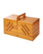 Large Wooden Cantilever Sewing Box Stained Wood with Rosebud Design Interior - Sewing Online