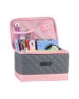 Everything Mary Sewing Box with Compartments, Quilted Grey & Pink - Collapsible Storage and Organiser Basket for Sewing Supplies, Accessories, Thread, Needles, and Scissors - EVM13203-1