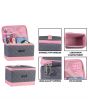 Everything Mary Sewing Box with Compartments, Quilted Grey & Pink - Collapsible Storage and Organiser Basket for Sewing Supplies, Accessories, Thread, Needles, and Scissors - EVM13203-1
