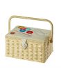 Sewing Online Medium Sewing Basket, Cream with Embroidered Buttons Lid | 26 x 19 x 15cm | Storage and Organiser Box with Compartments for Sewing Supplies, Accessories, Thread, Needles, and Scissors - FM-001