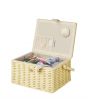Sewing Online Medium Sewing Basket, Cream with Embroidered Buttons Lid | 26 x 19 x 15cm | Storage and Organiser Box with Compartments for Sewing Supplies, Accessories, Thread, Needles, and Scissors - FM-001