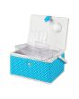 Sewing Online Medium Sewing Box, Aqua Blue Polka Dot Fabric | 26 x 19 x 15cm | Storage and Organiser Basket with Compartments for Sewing Supplies, Accessories, Thread, Needles, and Scissors - FM-004