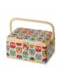 Sewing Online Medium Sewing Box, Owl Print Fabric | 26 x 19 x 15cm | Storage and Organiser Basket with Compartments for Sewing Supplies, Accessories, Thread, Needles, and Scissors - FM-011
