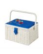 Sewing Online Medium Sewing Basket, White with Navy Embroidered Buttons Lid | 26 x 19 x 15cm | Storage and Organiser Box with Compartments for Sewing Supplies, Accessories, Thread, Needles, and Scissors - FM-012