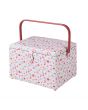 Large Sewing Box with Compartments in a Floral Fabric. 23.5x31x20.5cm