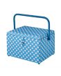 Sewing Online Large Sewing Box, Duck Egg Blue Polka Dot Fabric | 31 x 23 x 20cm | Storage and Organiser Basket with Compartments for Sewing Supplies, Accessories, Thread, Needles, and Scissors - GA1128L