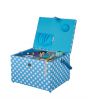 Sewing Online Large Sewing Box, Duck Egg Blue Polka Dot Fabric | 31 x 23 x 20cm | Storage and Organiser Basket with Compartments for Sewing Supplies, Accessories, Thread, Needles, and Scissors - GA1128L