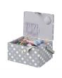 Sewing Online Medium Sewing Box, Grey Spot Fabric | 26 x 18 x 15cm | Storage and Organiser Basket with Compartments for Sewing Supplies, Accessories, Thread, Needles, and Scissors - GA1129M