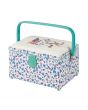 <strong>Medium Sewing Box</strong> <span>Blue Floral Fabric with a Sewing Notions Aplique Lid, 26x18x15cm, Storage and Organiser Basket with Compartments for Sewing Supplies, Accessories, Thread, Needles, Scissors</span> <em>Sewing Online GA1116M</em>