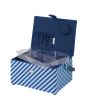 Sewing Online Medium Sewing Box, Blue Fabric with an Embroidered Sewing Thread Lid | 26 x 18 x 15cm | Storage and Organiser Basket with Compartments for Sewing Supplies, Accessories, Thread, Needles, and Scissors - GA1120M