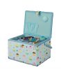 Sewing Online Large Sewing Box, Blue Cupcakes Print Fabric | 31 x 23 x 20cm | Storage and Organiser Basket with Compartments for Sewing Supplies, Accessories, Thread, Needles, and Scissors - MRL-18