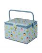 Sewing Online Large Sewing Box, Blue Cupcakes Print Fabric | 31 x 23 x 20cm | Storage and Organiser Basket with Compartments for Sewing Supplies, Accessories, Thread, Needles, and Scissors - MRL-18