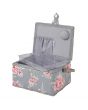 <strong>Medium Sewing Box</strong> <span>Grey and Pink Floral Print Fabric | 26 x 18 x 15cm | Storage and Organiser Basket with Compartments for Sewing Supplies, Accessories, Thread, Needles and Scissors</span> <em>Sewing Online MRM-190</em>