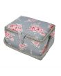 Medium Beautiful Bloom Sewing Box, Pink on Grey Flowers Pattern Fabric, 18.5x26x15cm
