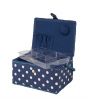 Medium Blue Spotty Sewing Box, White on Navy Blue Polka Dot Pattern Fabric, 18.5x26x15cm